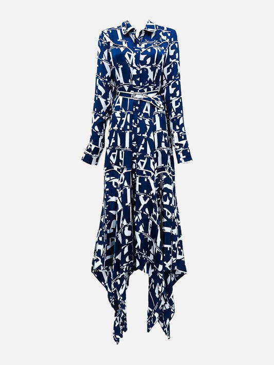 ALEXIS Asymmetric Blue & White Midi Dress XSmall