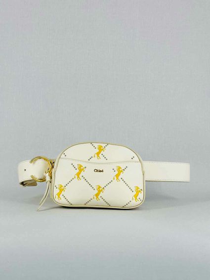 CHLOE Embroidered Horse Signature White Belt Bag