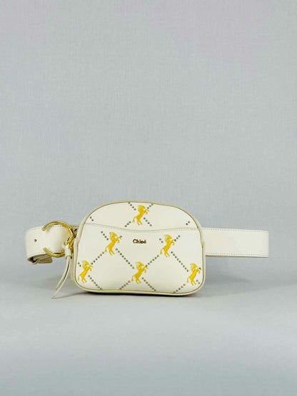 CHLOE Embroidered Horse Signature White Belt Bag