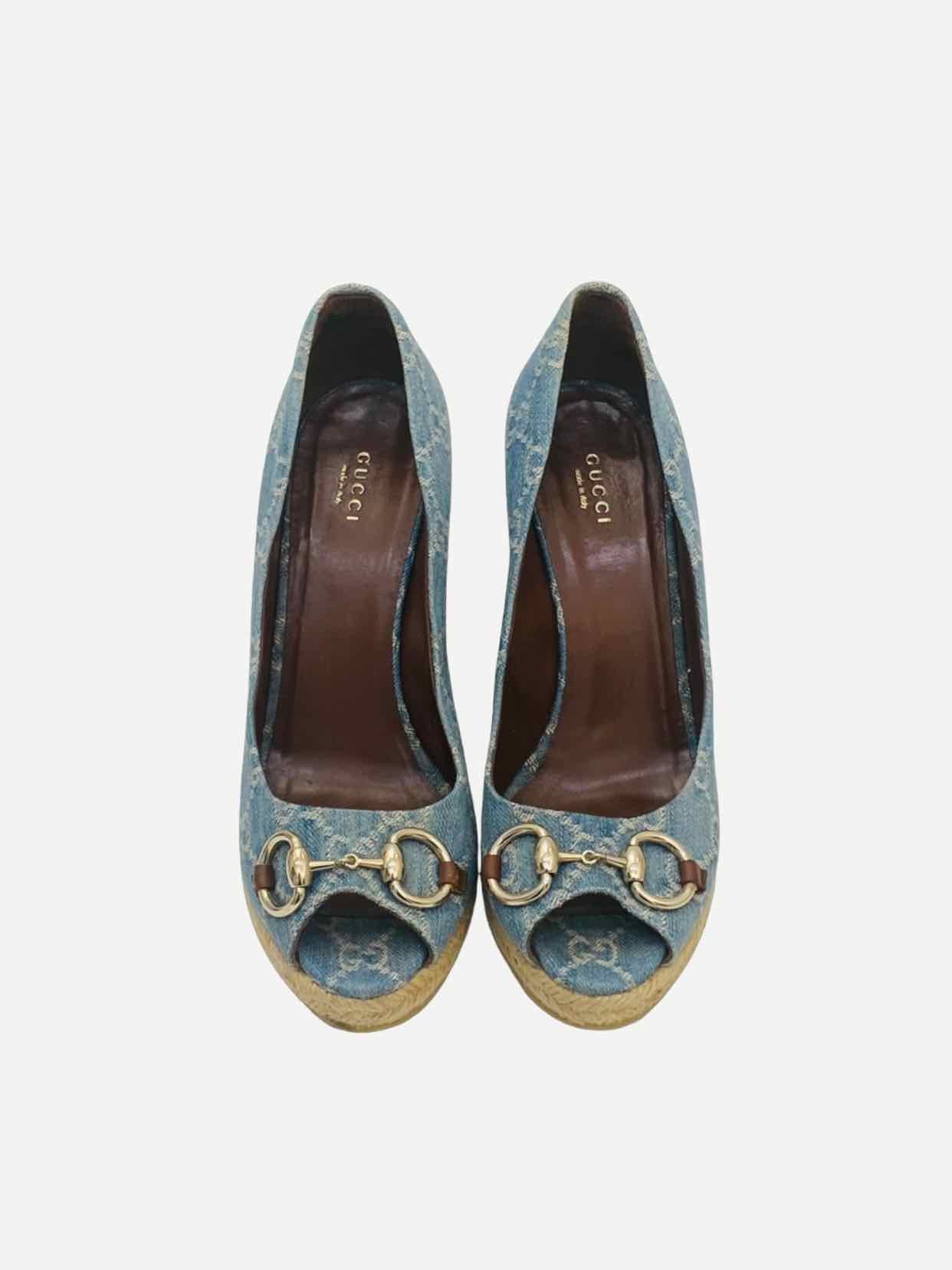 GUCCI Charlotte Horsebit Blue GG Size EU 40.5 Wedges