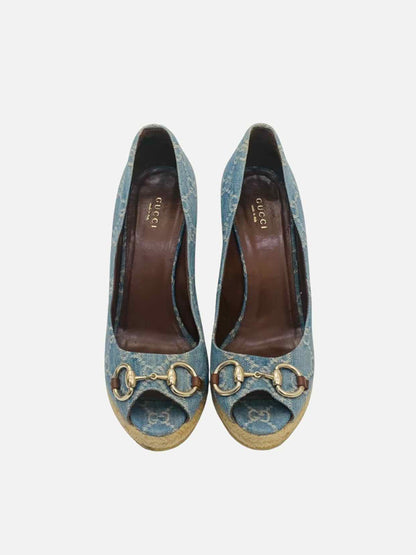 GUCCI Charlotte Horsebit Blue GG Size EU 40.5 Wedges