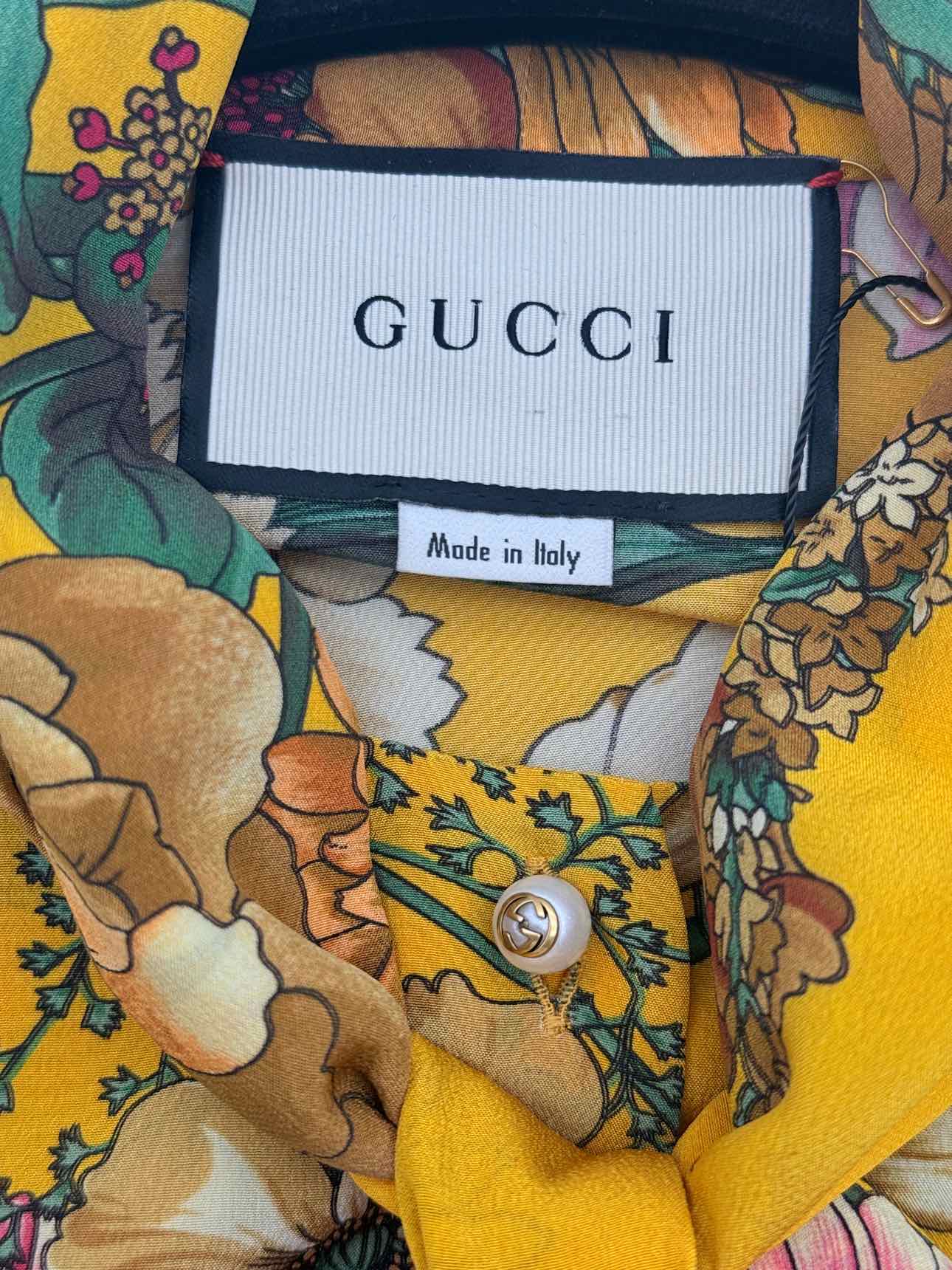 GUCCI Yellow Multicolor Floral Print Size US 6 Blouse