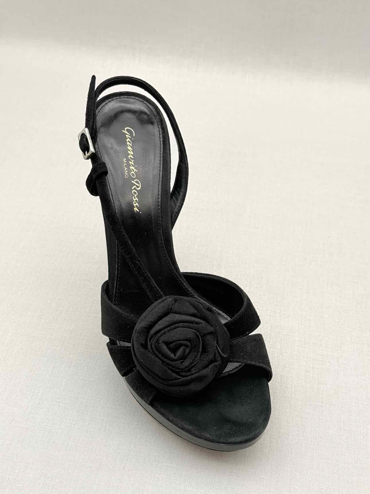 GIANVITO ROSSI Black Rose Size EU 37.5 Slingbacks