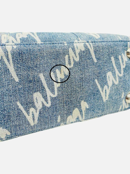 BALENCIAGA Scribble Blue & White Logo Tote Bag