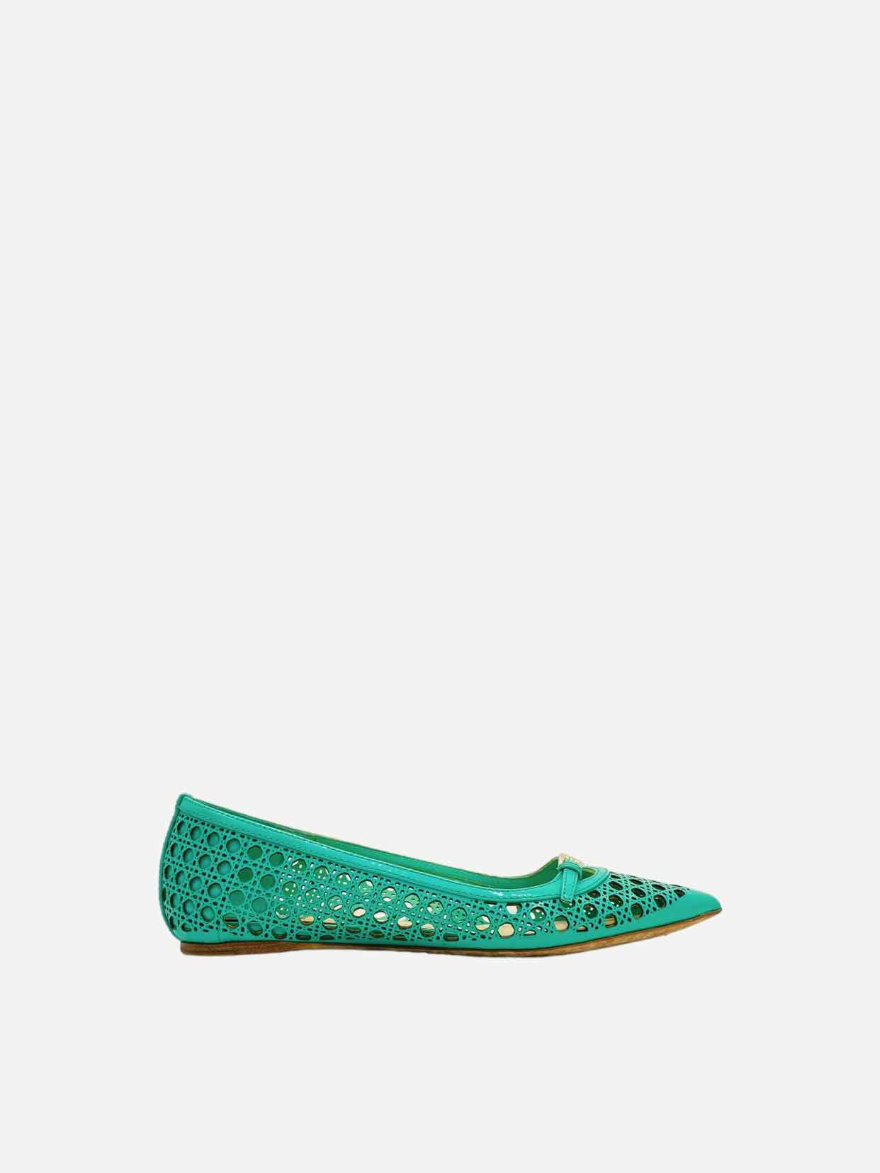 CHRISTIAN DIOR Pointed Toe Green Flats 35.5