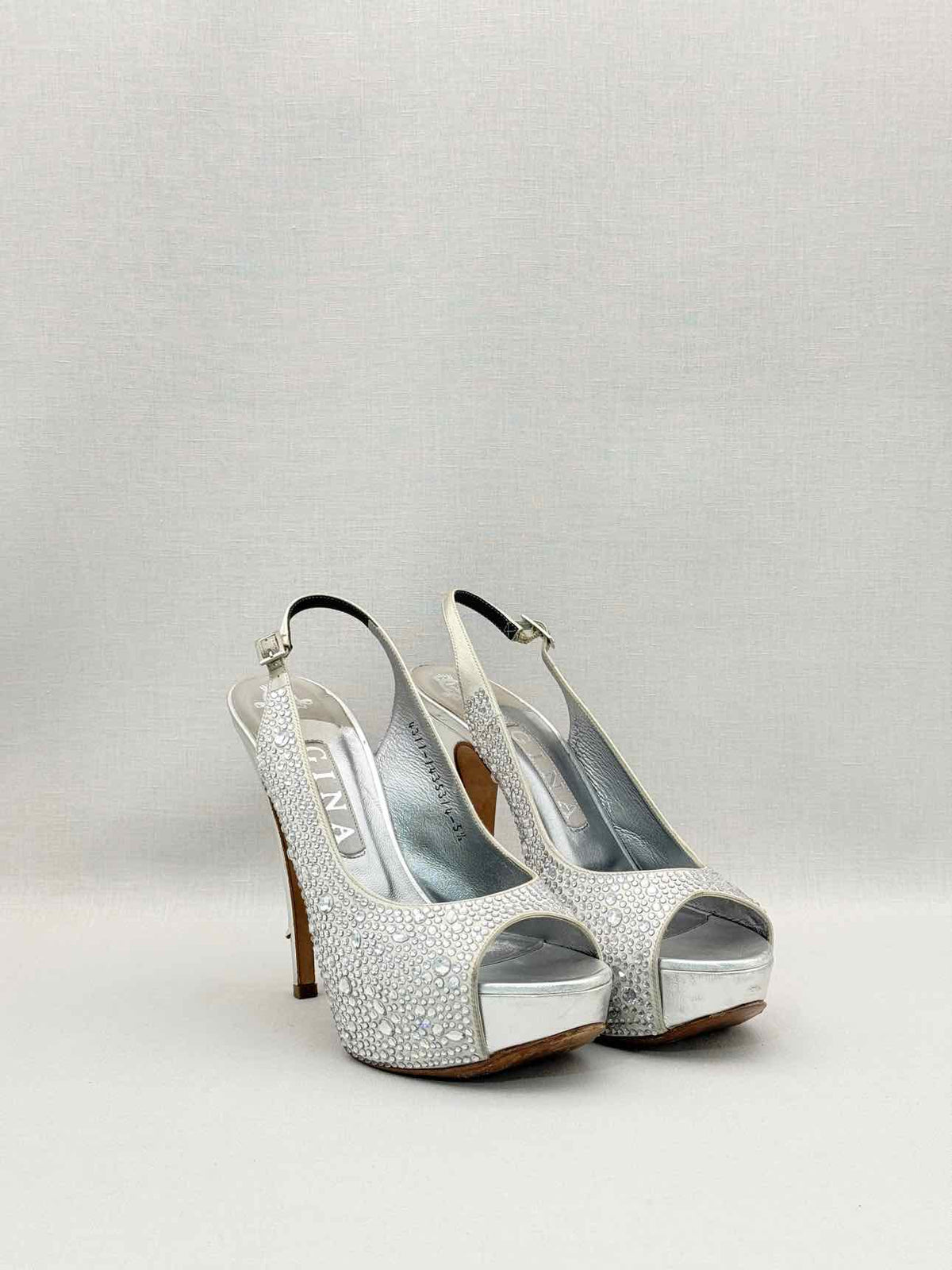 GINA Silver Crystal Embellished Size EU 38.5 Slingbacks