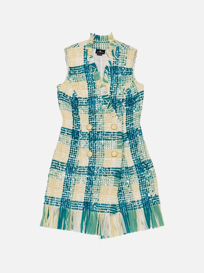 ELISABETTA FRANCHI Fringe Blue & White Mini Dress US4