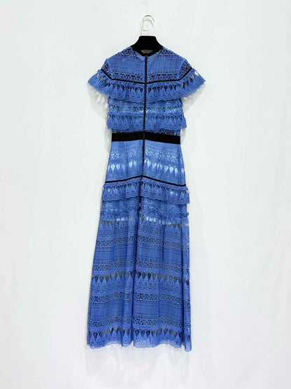 SELF-PORTRAIT Blue w/ Black Trim Size US 4 Long Dress