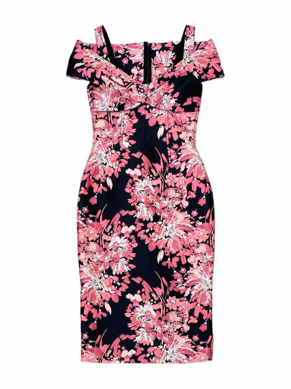 DOLCE & GABBANA Sheath Black & Pink Midi Dress US2