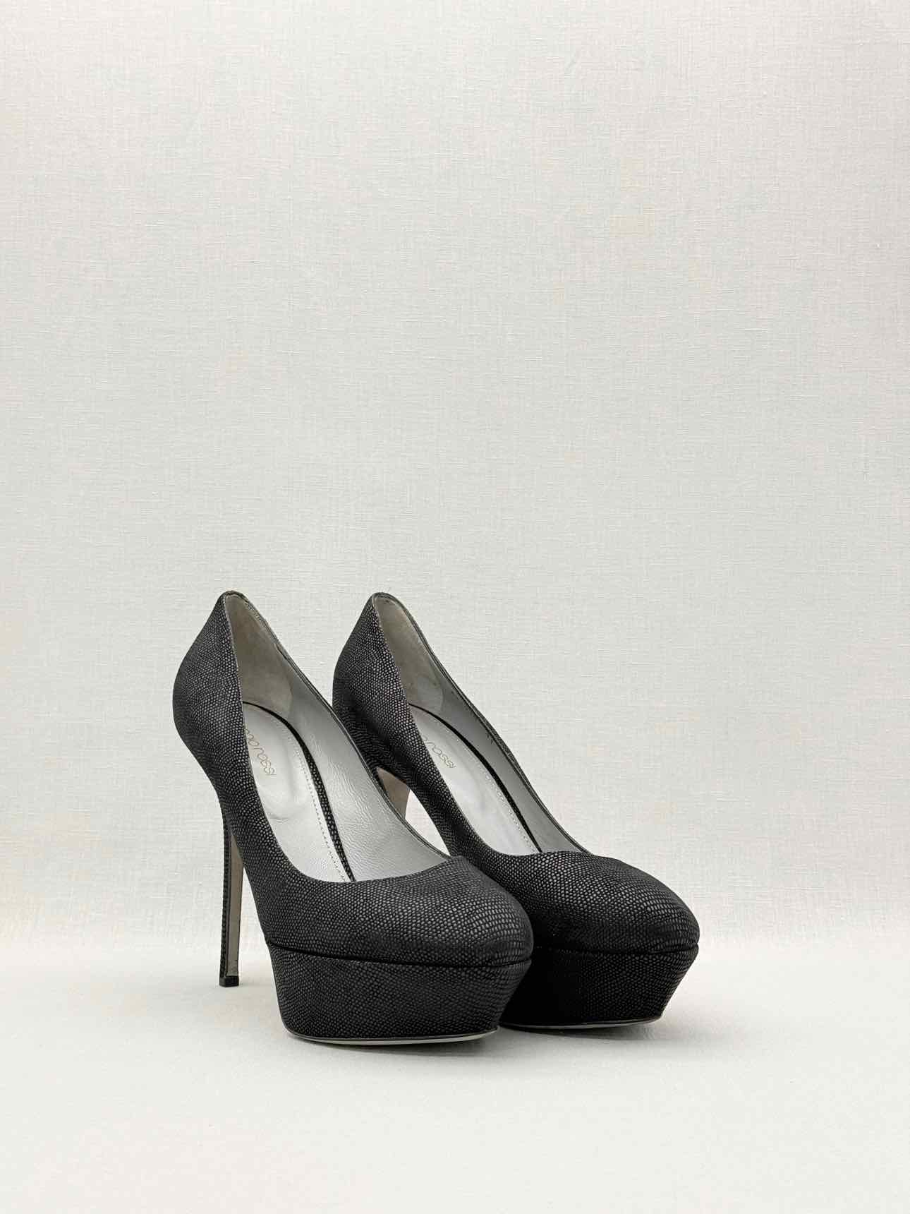 SERGIO ROSSI Black Lizard Embossed Size EU 41 Pumps
