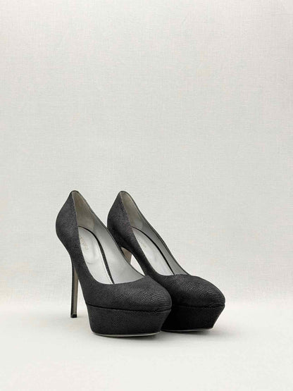 SERGIO ROSSI Black Lizard Embossed Size EU 41 Pumps
