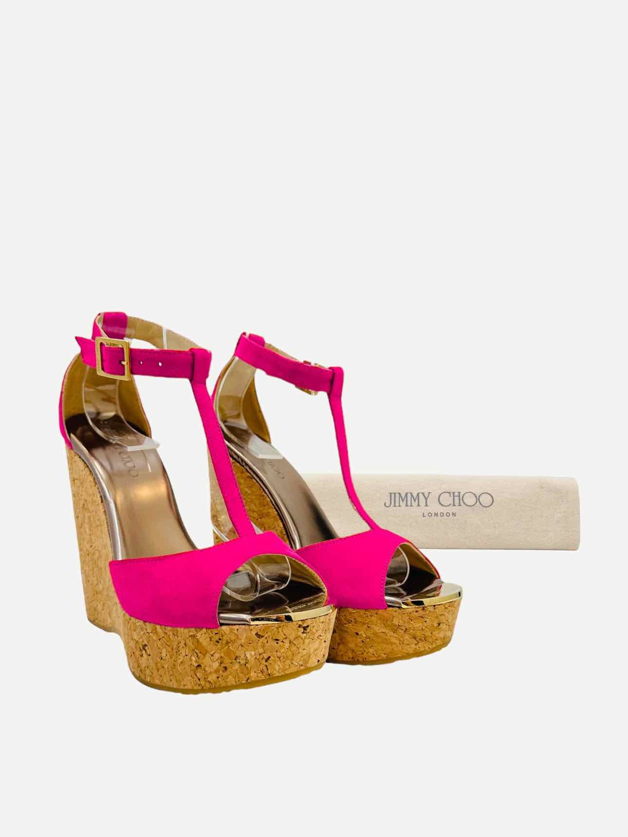 JIMMY CHOO T-bar Pink Wedges 36.5