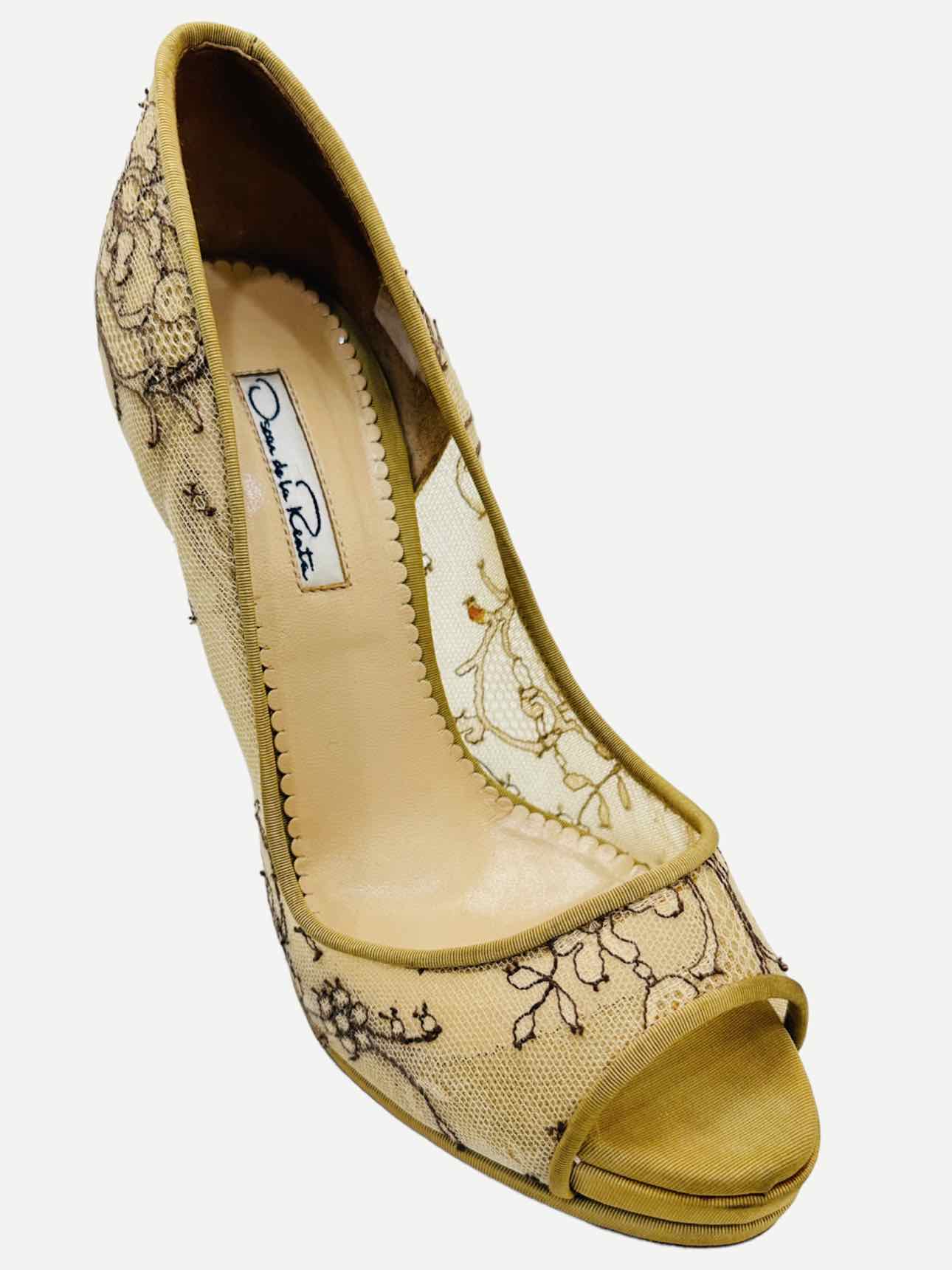 OSCAR DE LA RENTA Open Toe Beige Pumps 38.5