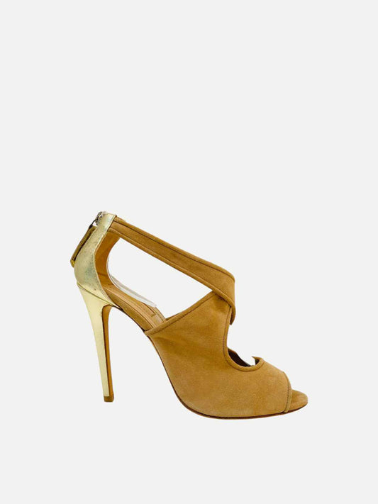 AQUAZZURA Two Tone Beige & Gold Heeled Sandals 38