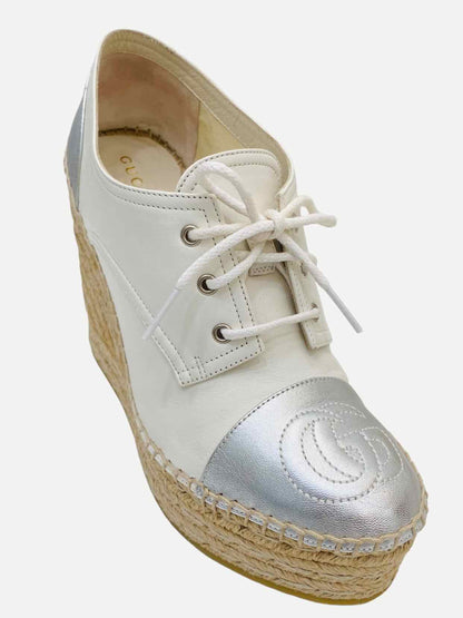 GUCCI Espadrille White w/ Silver Size EU 37.5 Wedges