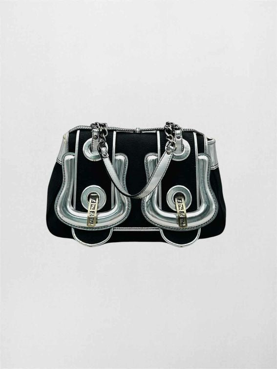 FENDI B Black & Silver Shoulder Bag