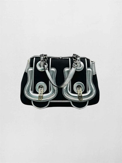 FENDI B Black & Silver Shoulder Bag