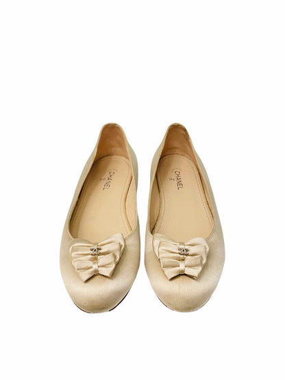 CHANEL CC Gold Ballet Flats 37.5