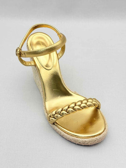 GIANVITO ROSSI Metallic Gold Braided Size EU 41 Wedges