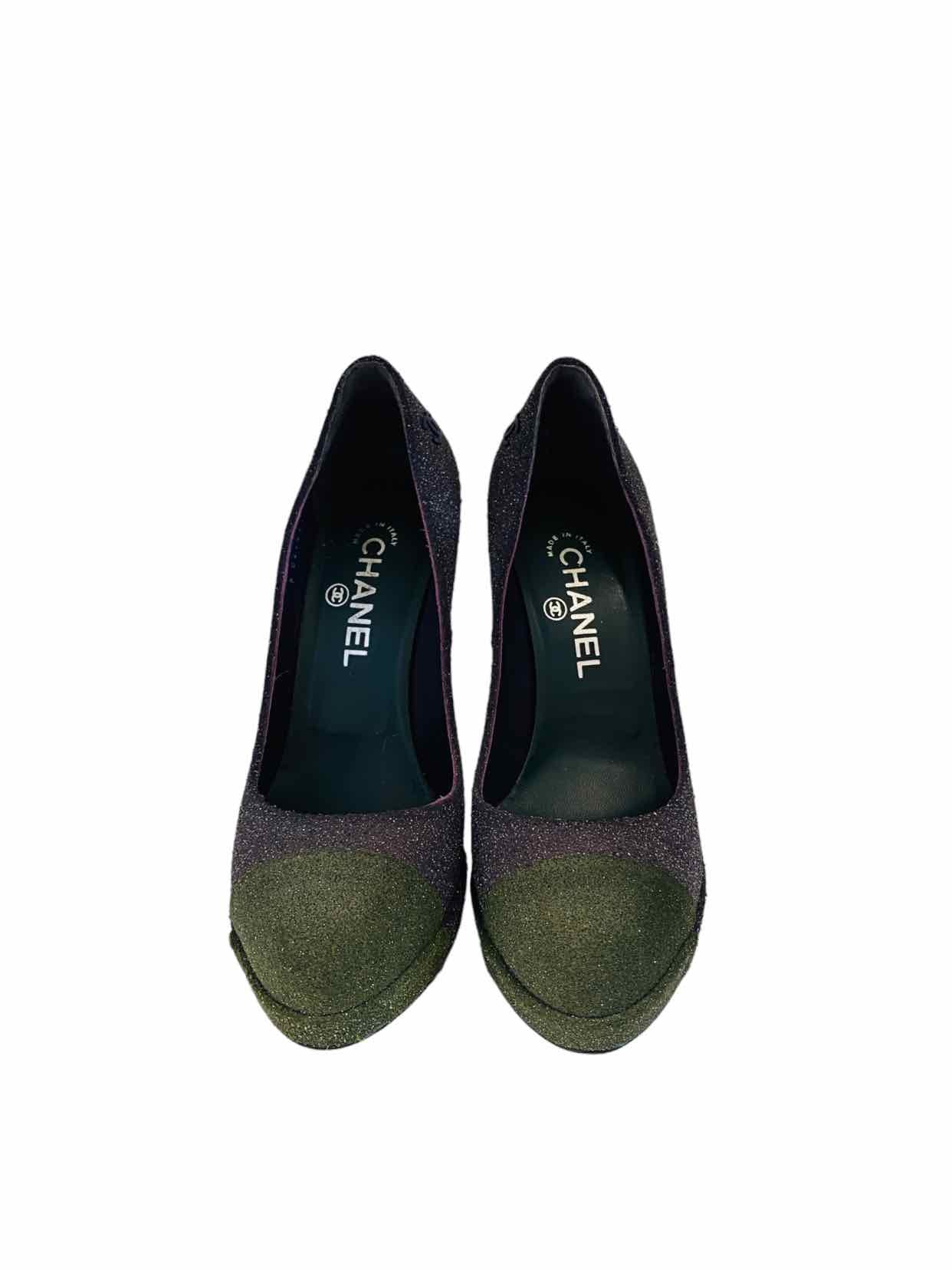 CHANEL Blue & Green Cap Toe Pumps 38.5