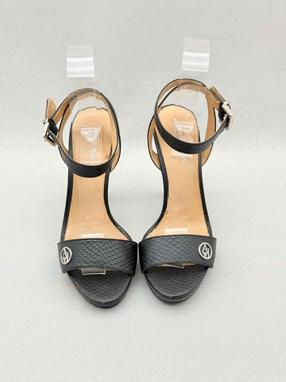 ARMANI JEANS Black Textured Size EU 38 Heeled Sandals