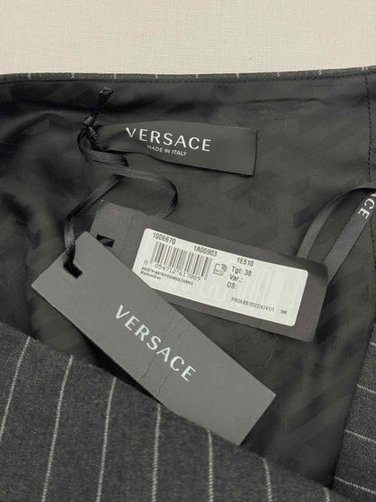 VERSACE Grey & White Pinstripe Size US 2 Midi Skirt