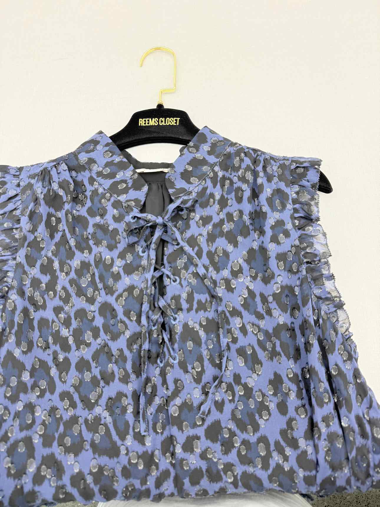 KATE SPADE Blue & Black Leopard Print Size Large Blouse