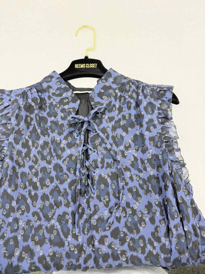 KATE SPADE Blue & Black Leopard Print Size Large Blouse