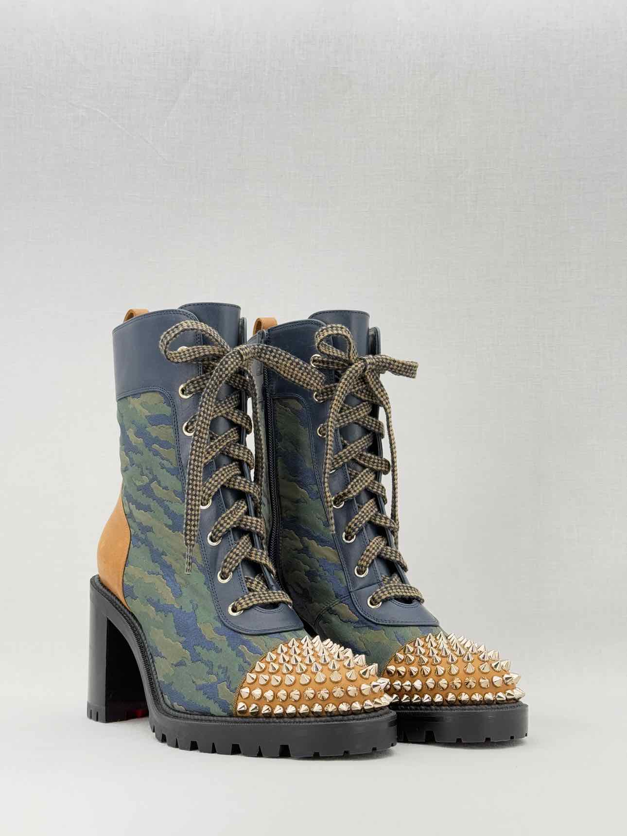 CHRISTIAN LOUBOUTIN Khaki & Tan Size EU 40 Ankle Boots