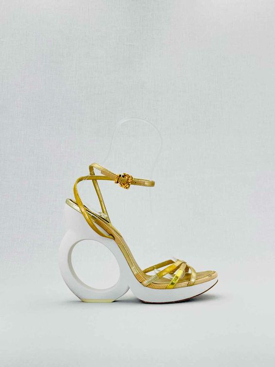 LOUIS VUITTON Gold & White Size EU 38.5 Heeled Sandals
