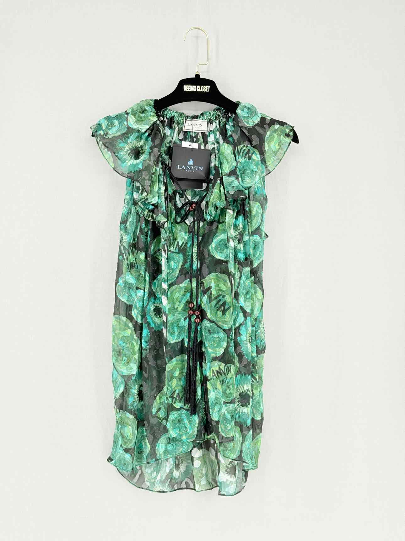 LANVIN Green Multicolor Floral Print Size US 2 Blouse
