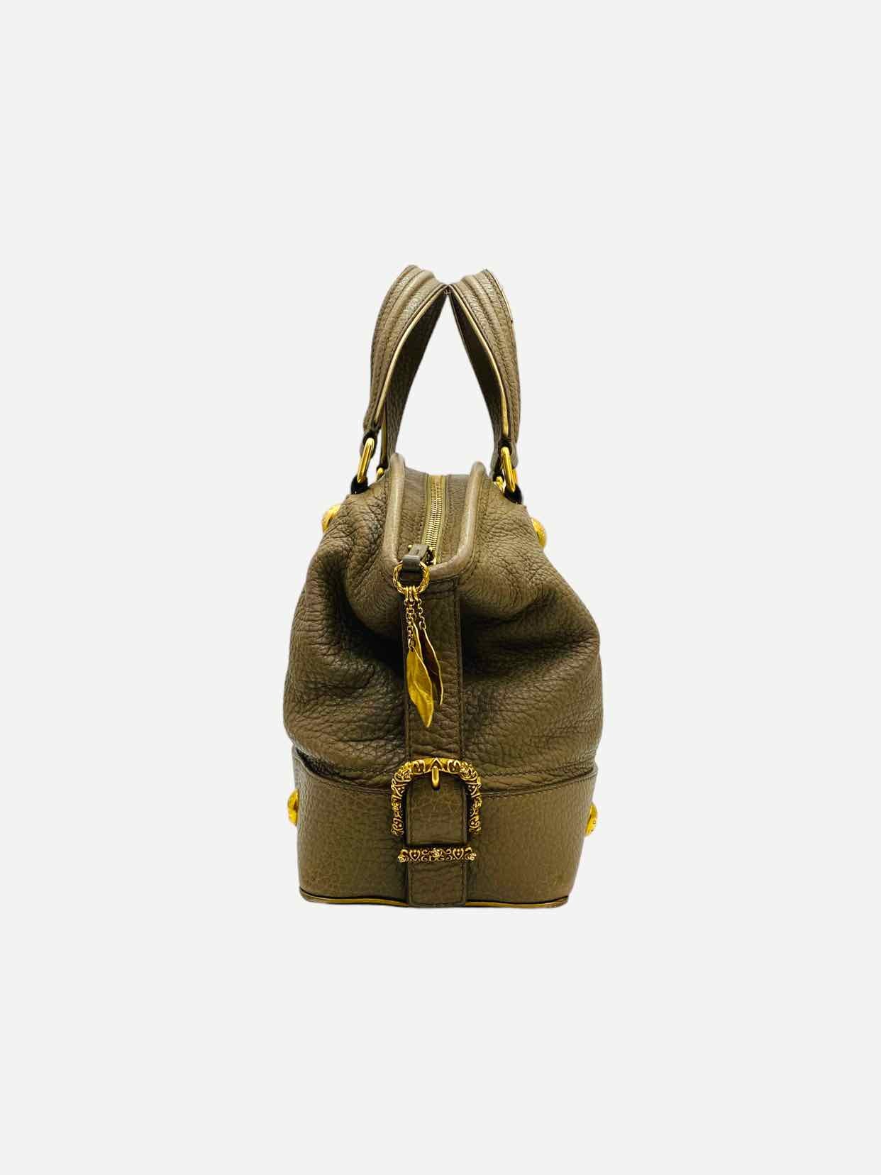 DOLCE & GABBANA Baroque Logo Olive Green Satchel