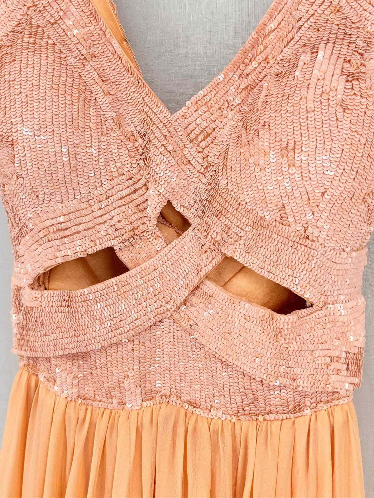 RACHEL GILBERT Cross Peach Cutout Size US 8 Long Dress