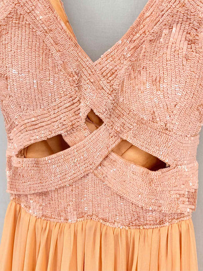 RACHEL GILBERT Cross Peach Cutout Size US 8 Long Dress