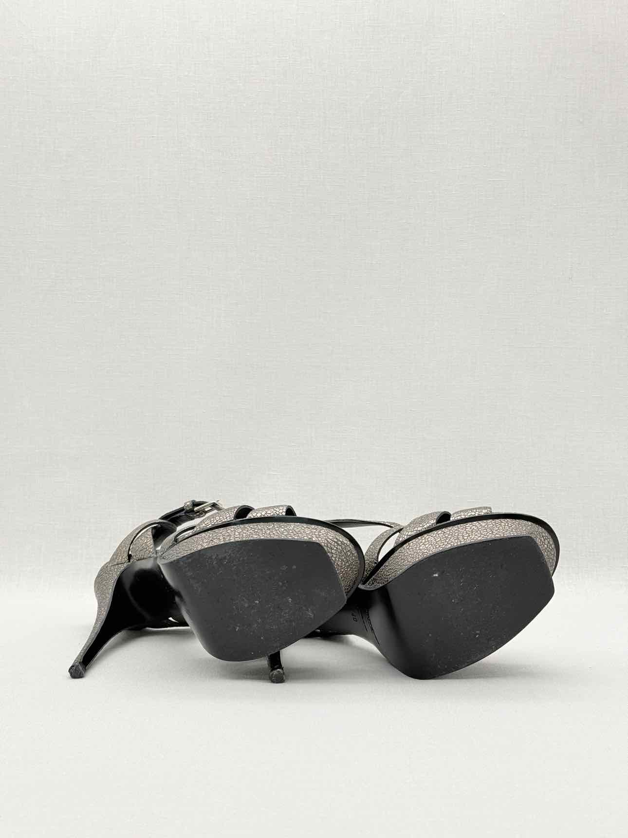 YSL Tribute Metallic Grey Size EU 40 Platform Sandals