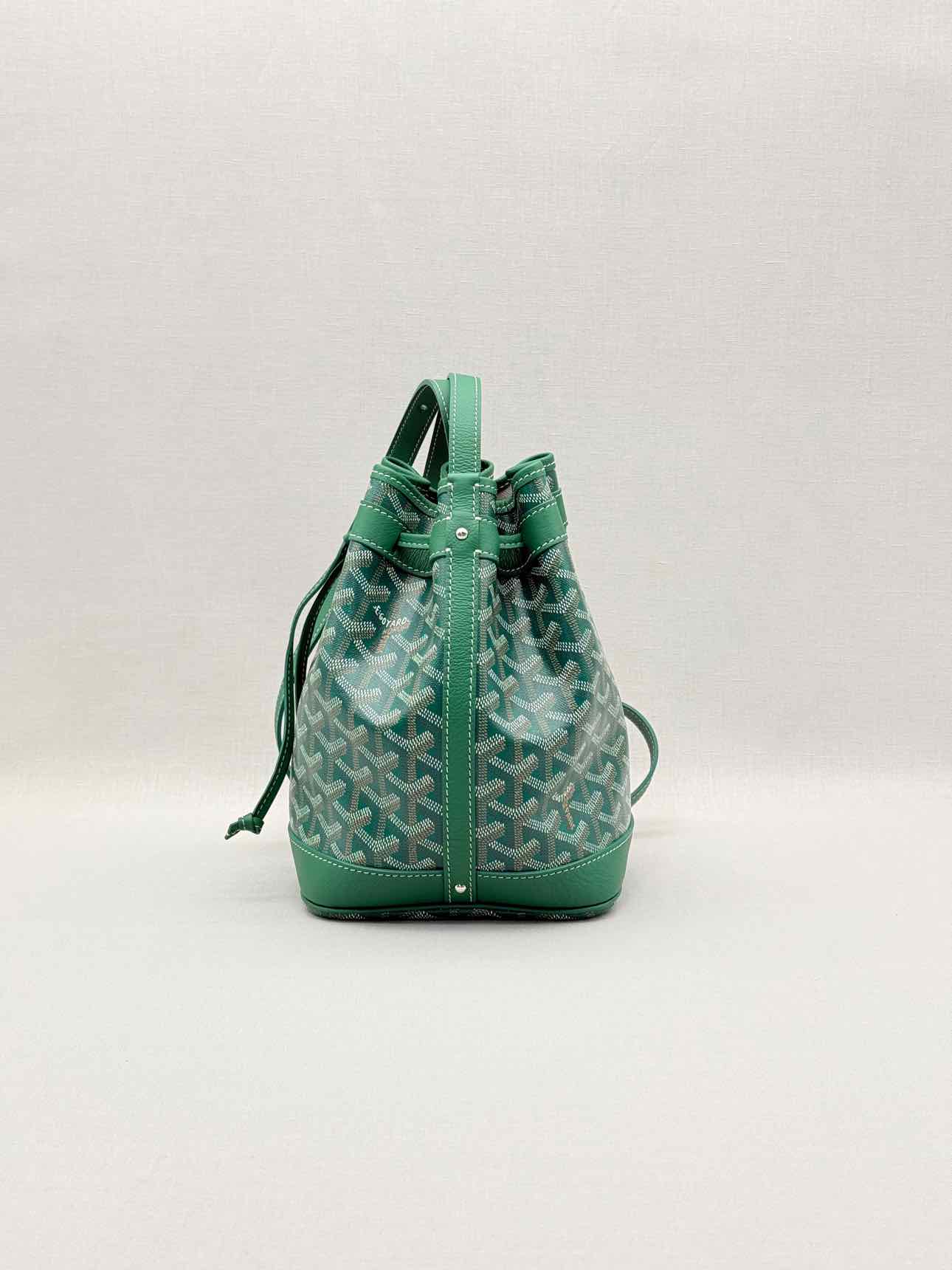 GOYARD Petit Flot Green Goyardine Chevron Bucket Bag