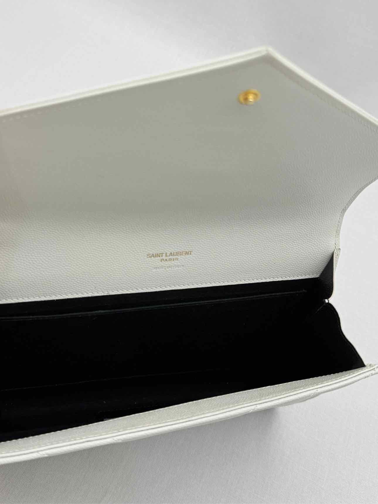 SAINT LAURENT Cassandre Matelasse Flap White Wristlet