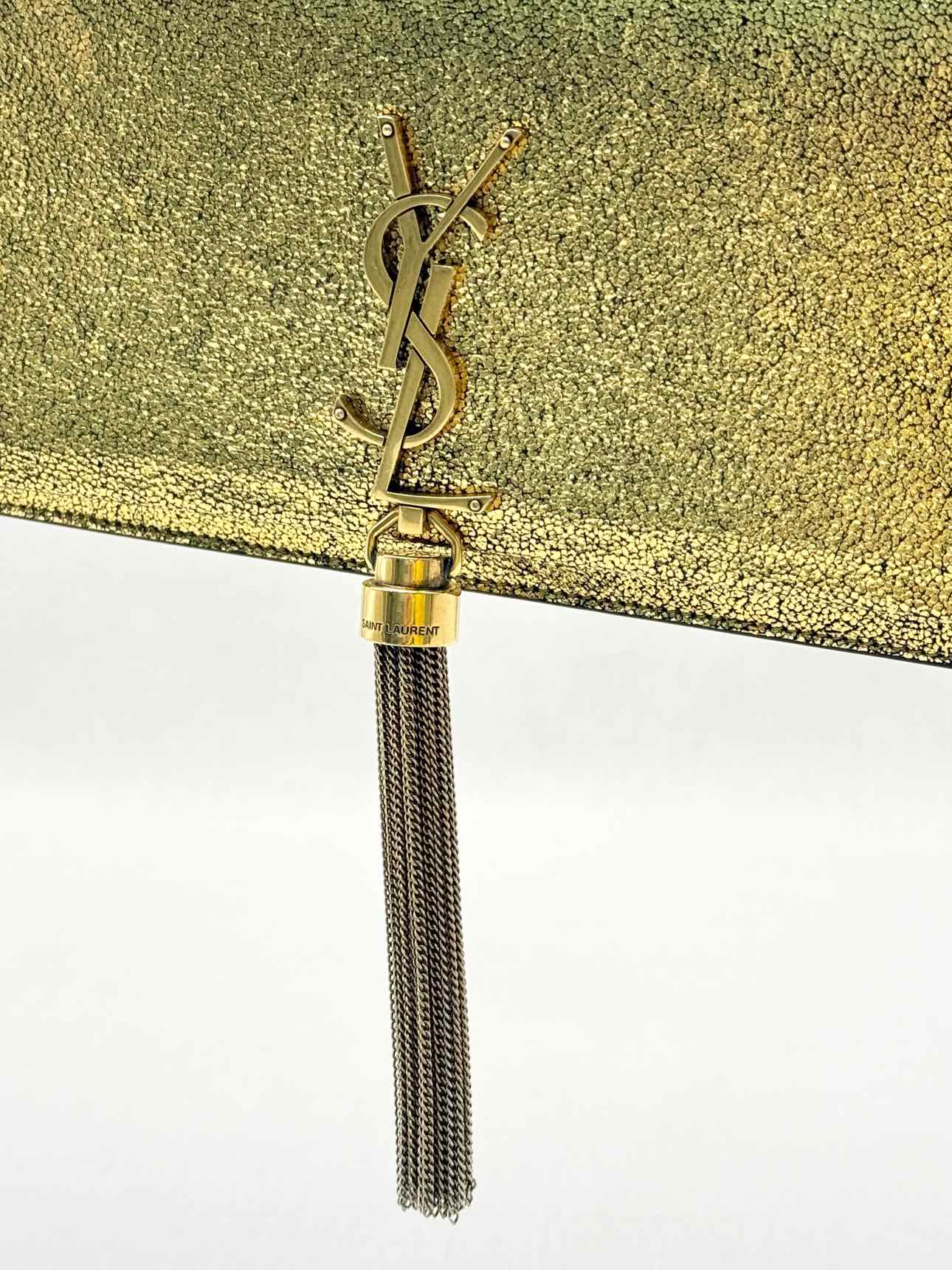 SAINT LAURENT Kate Metallic Gold Monogram Crossbody