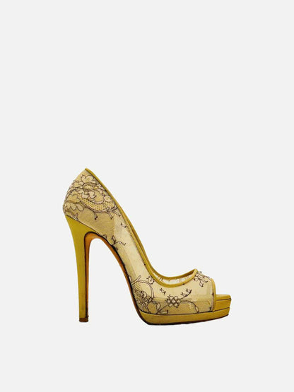 OSCAR DE LA RENTA Open Toe Beige Pumps 38.5