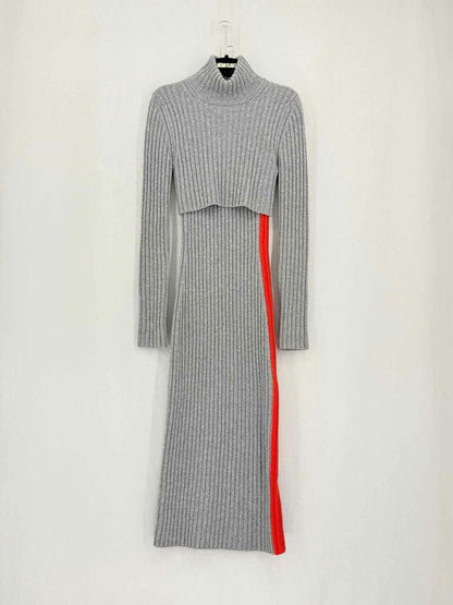 SPORTMAX Grey & Red Ribbed Size Small Midi Dress