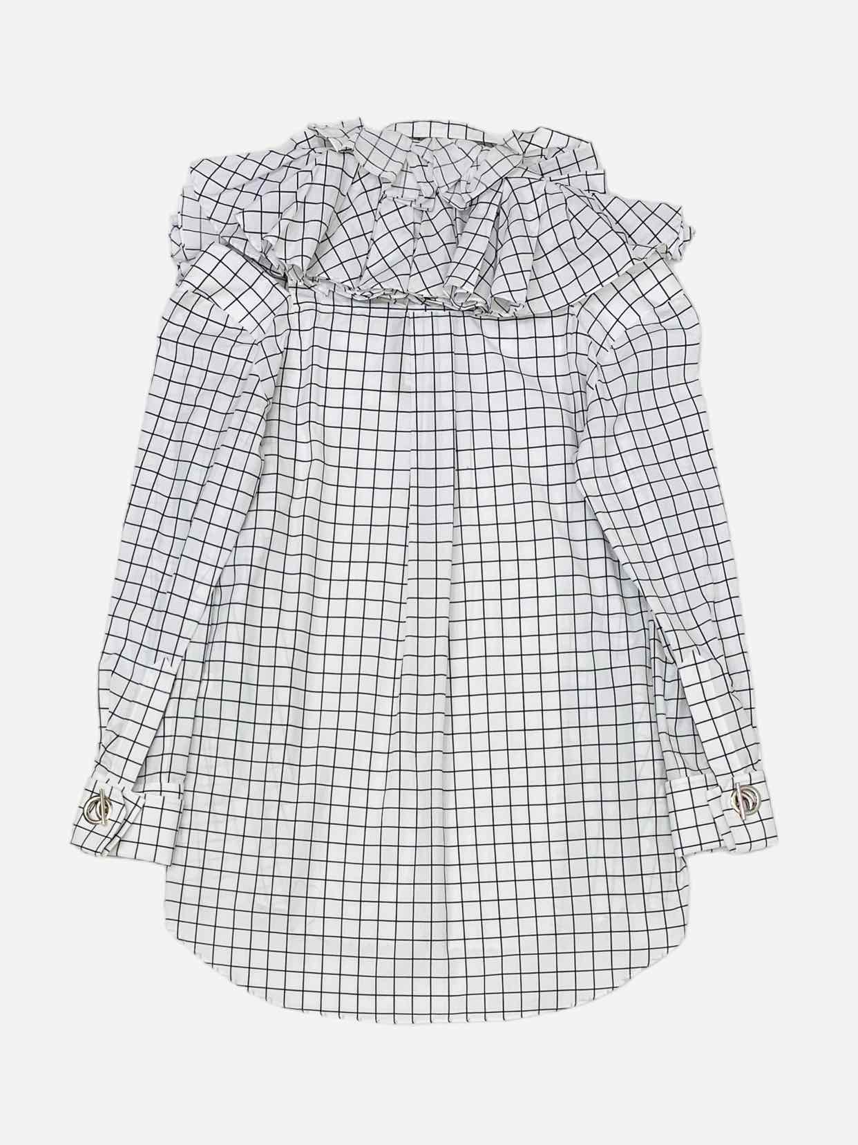 MONSE Cutout Sleeve White & Black Plaid Shirt