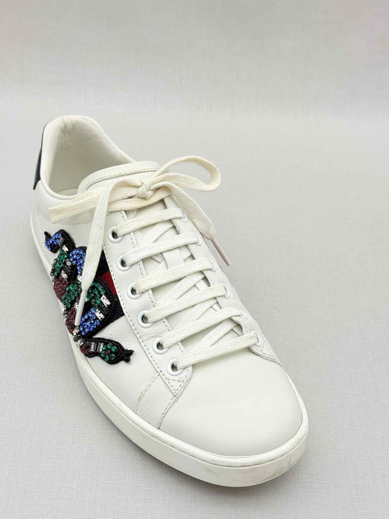 GUCCI Snake Ace White Embellished Size EU 37.5 Sneakers