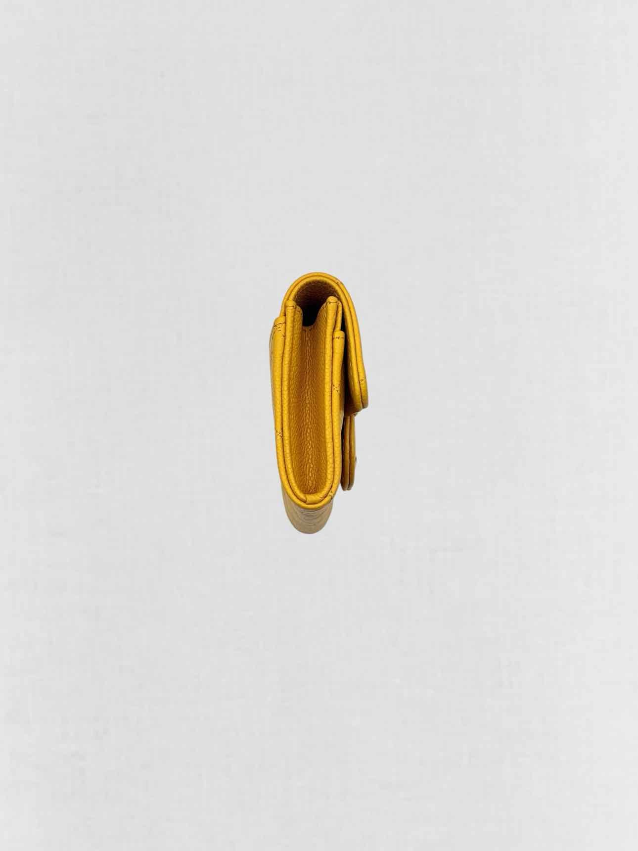 CHANEL Yellow Quilted Compact Wallet
