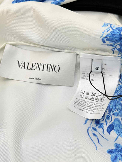 VALENTINO White & Blue Size US 4 Midi Dress