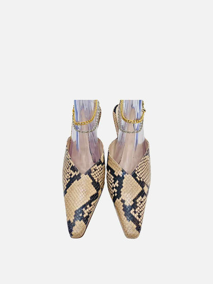 KALDA Ankle Chain Beige & Black Snakeskin Heeled Shoes