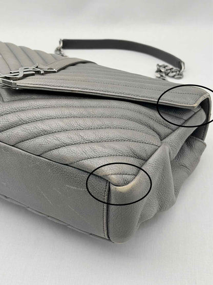 SAINT LAURENT College Grey Chevron Shoulder Bag