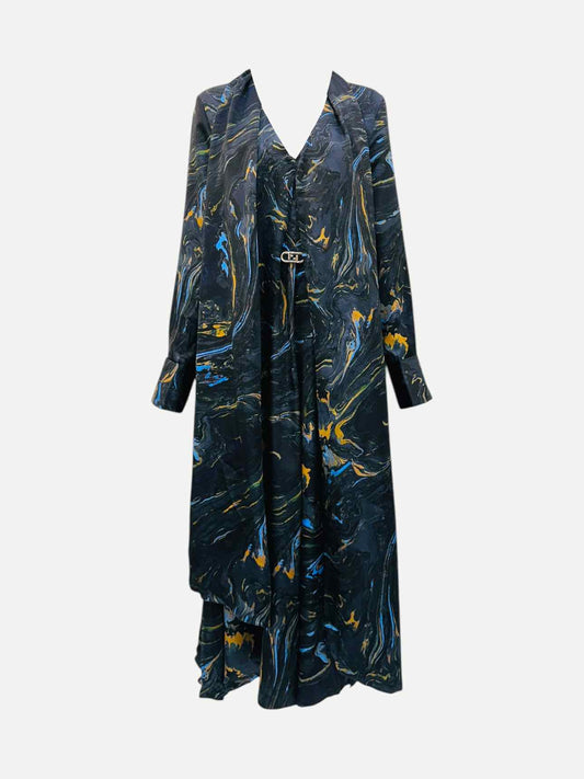 FENDI Marbled Black Multicolor Printed Evening Dress