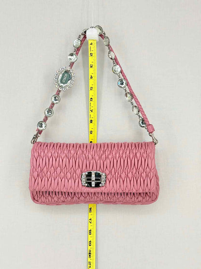 MIU MIU Nappa Crystal Pink Matelasse Shoulder Bag