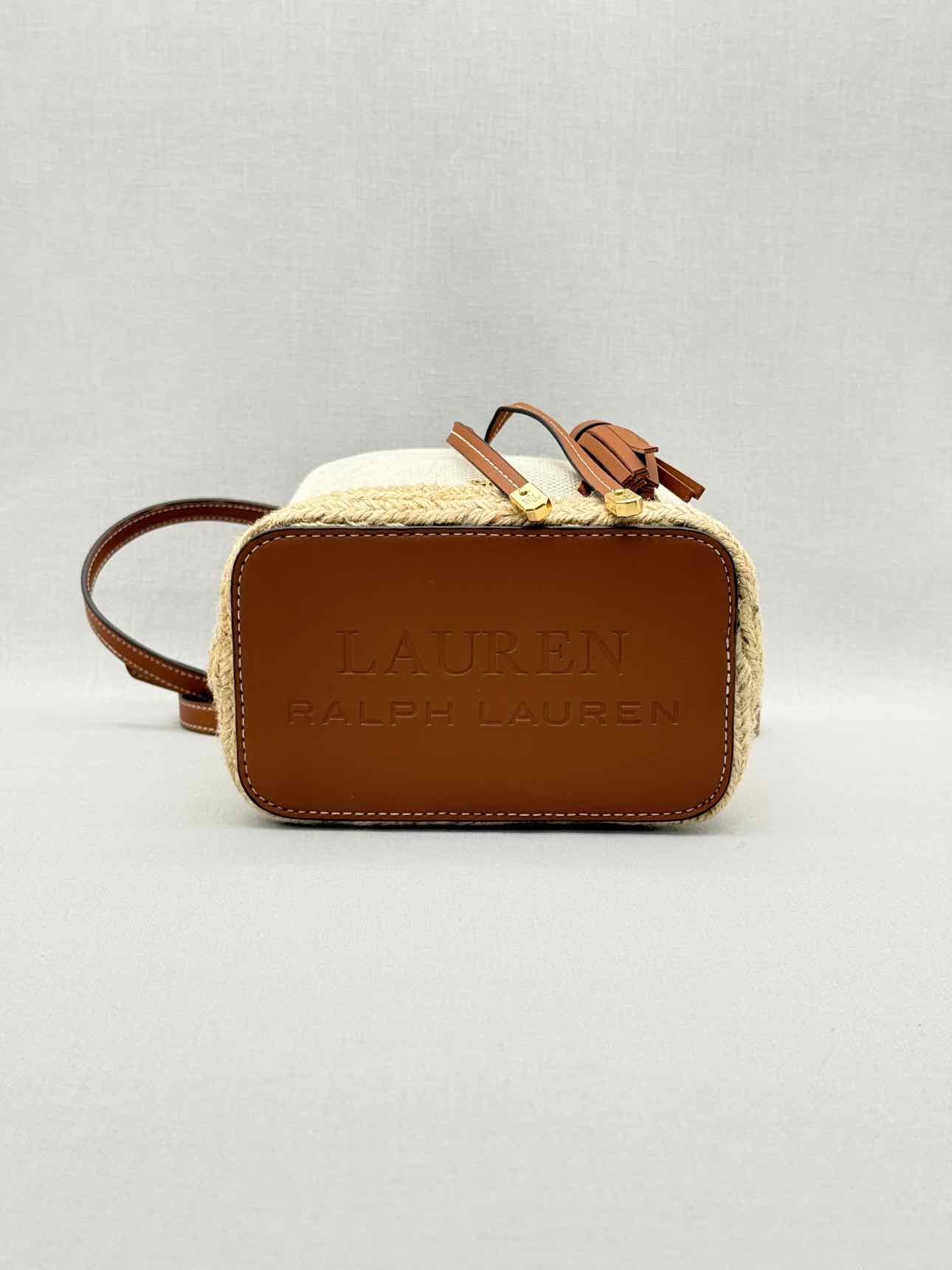 RALPH LAUREN Canvas Debby Beige & Tan Bucket Bag