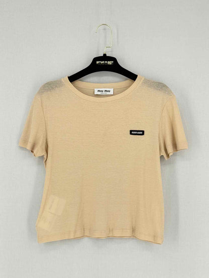 MIU MIU Beige Logo Size Small T-shirt